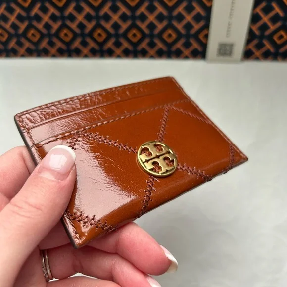 Tory Burch Willa Shine Slim Card Case Java Gold Brown Tan Neutral Card Holder - Picture 3 of 6